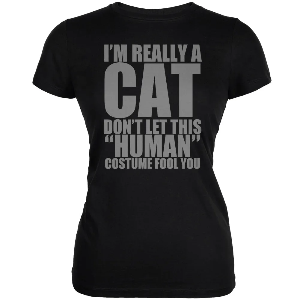 Halloween Human Cat Costume Black Juniors Soft T-Shirt sold by Old Glory
