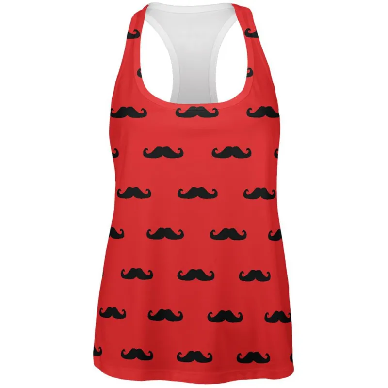 Red & Black Mustaches All Over Womens Racerback Tank Top sold by Old Glory