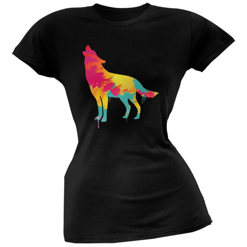 Splatter Wolf Navy Soft Juniors T-Shirt sold by Old Glory