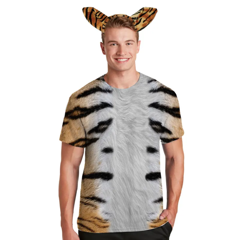 Halloween Costume Tiger All Over Mens Costume T Shirt with Tiger Ears Headband sold by Old Glory