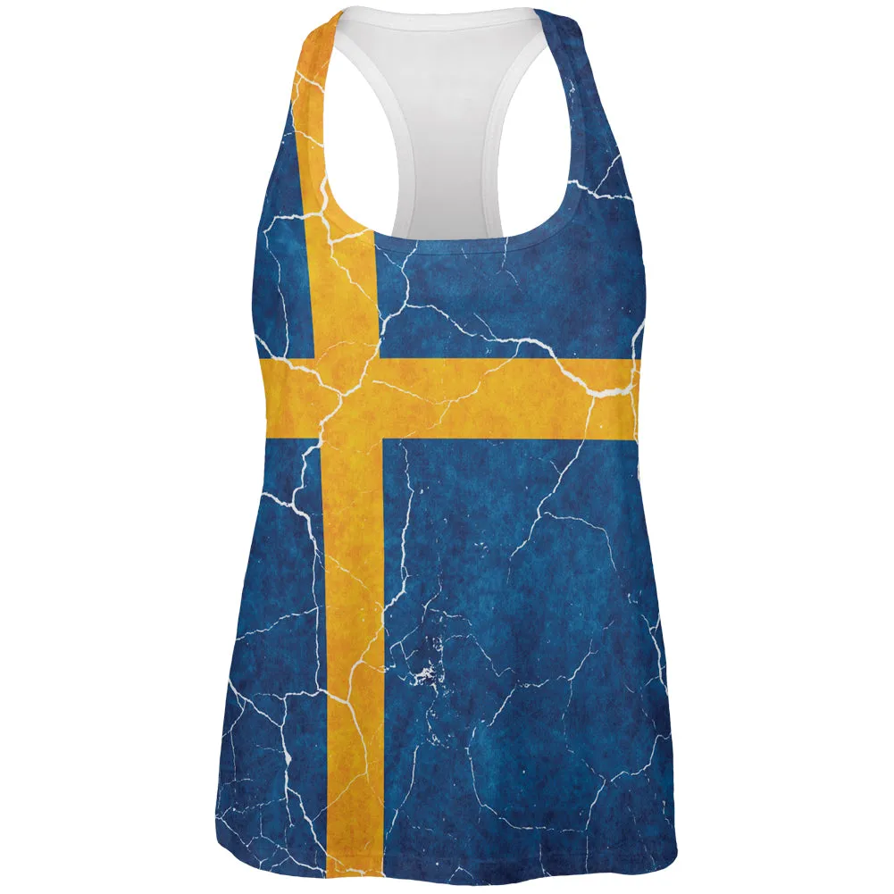 Distressed Swedish Flag All Over Womens Work Out Tank Top sold by Old Glory