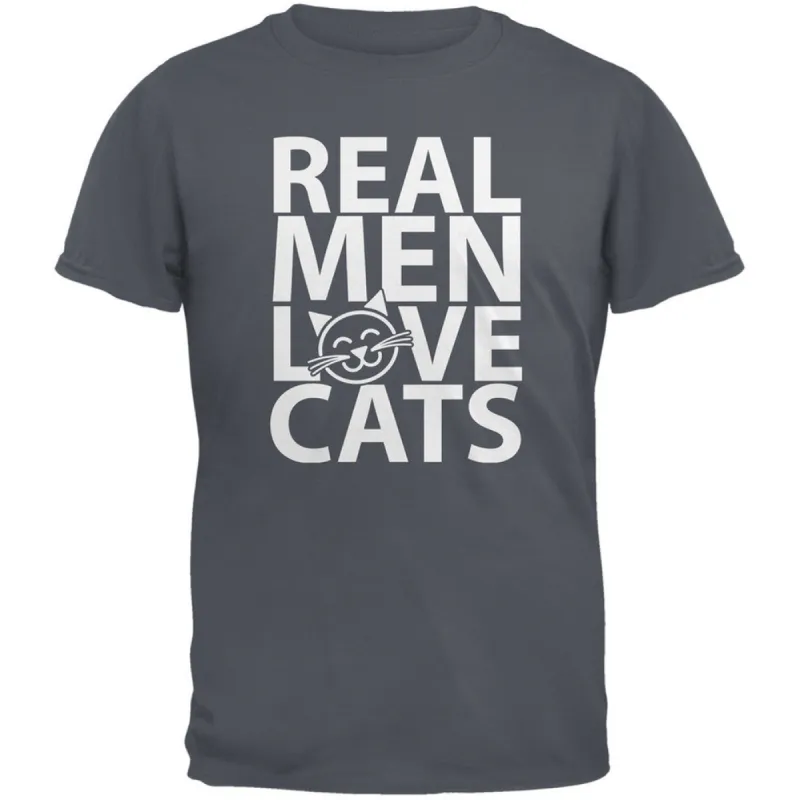 Valentine's Day - Real Men Love Cats Grey Adult T-Shirt sold by Old Glory