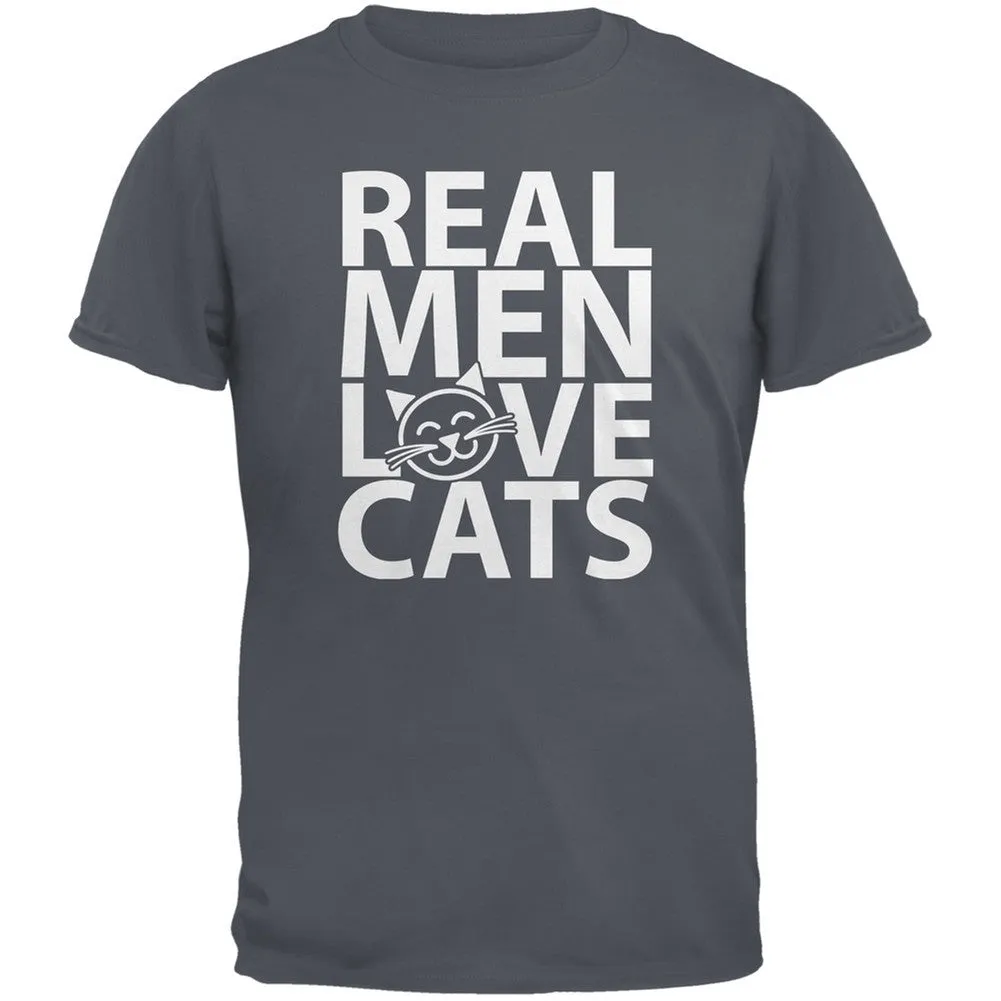 Valentine's Day - Real Men Love Cats Grey Adult T-Shirt sold by Old Glory