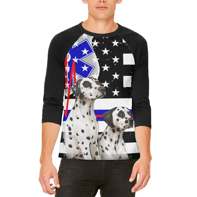Firefighter EMT Dalmatian Live Forever Thin Red Line Flag Mens Raglan T Shirt sold by Old Glory