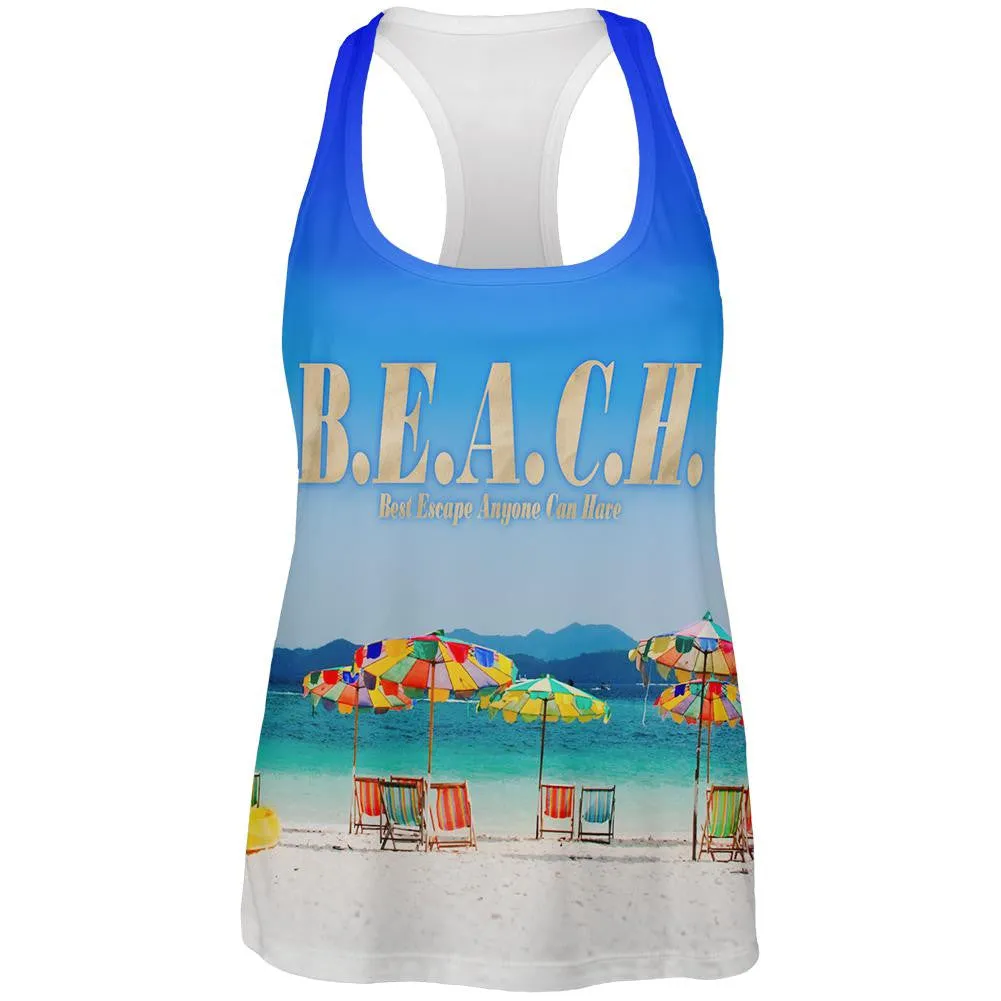 BEACH Best Escape Ever All Over Womens Racerback Tank Top sold by Old Glory