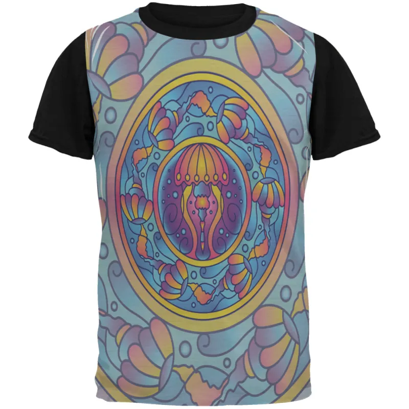 Mandala Trippy Stained Glass Jellyfish All Over Mens Black Back T Shirt sold by Old Glory