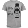 What Happens Here Nutcracker Black Text Heather Grey Adult T-Shirt sold by Old Glory