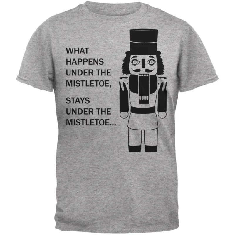 What Happens Here Nutcracker Black Text Heather Grey Adult T-Shirt sold by Old Glory