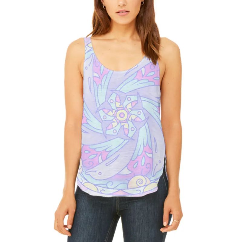 Trippy Dolphin Mandala Vintage Juniors Flowy Side Slit Tank Top sold by Old Glory