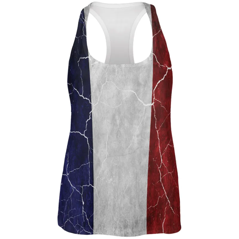 Distressed French Flag All Over Womens Work Out Tank Top sold by Old Glory