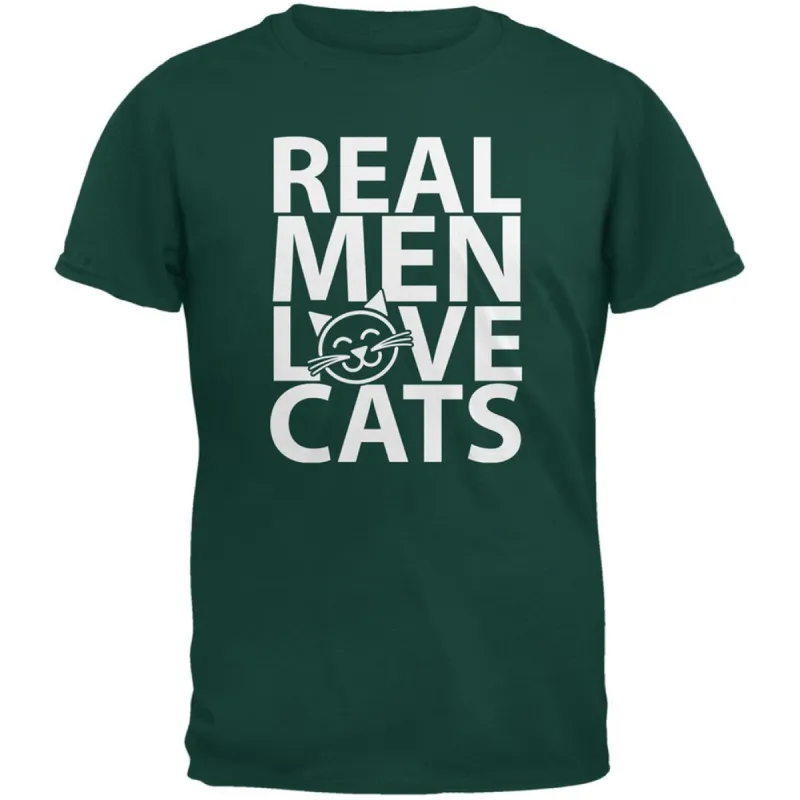 Valentine's Day - Real Men Love Cats Dark Green Adult T-Shirt sold by Old Glory
