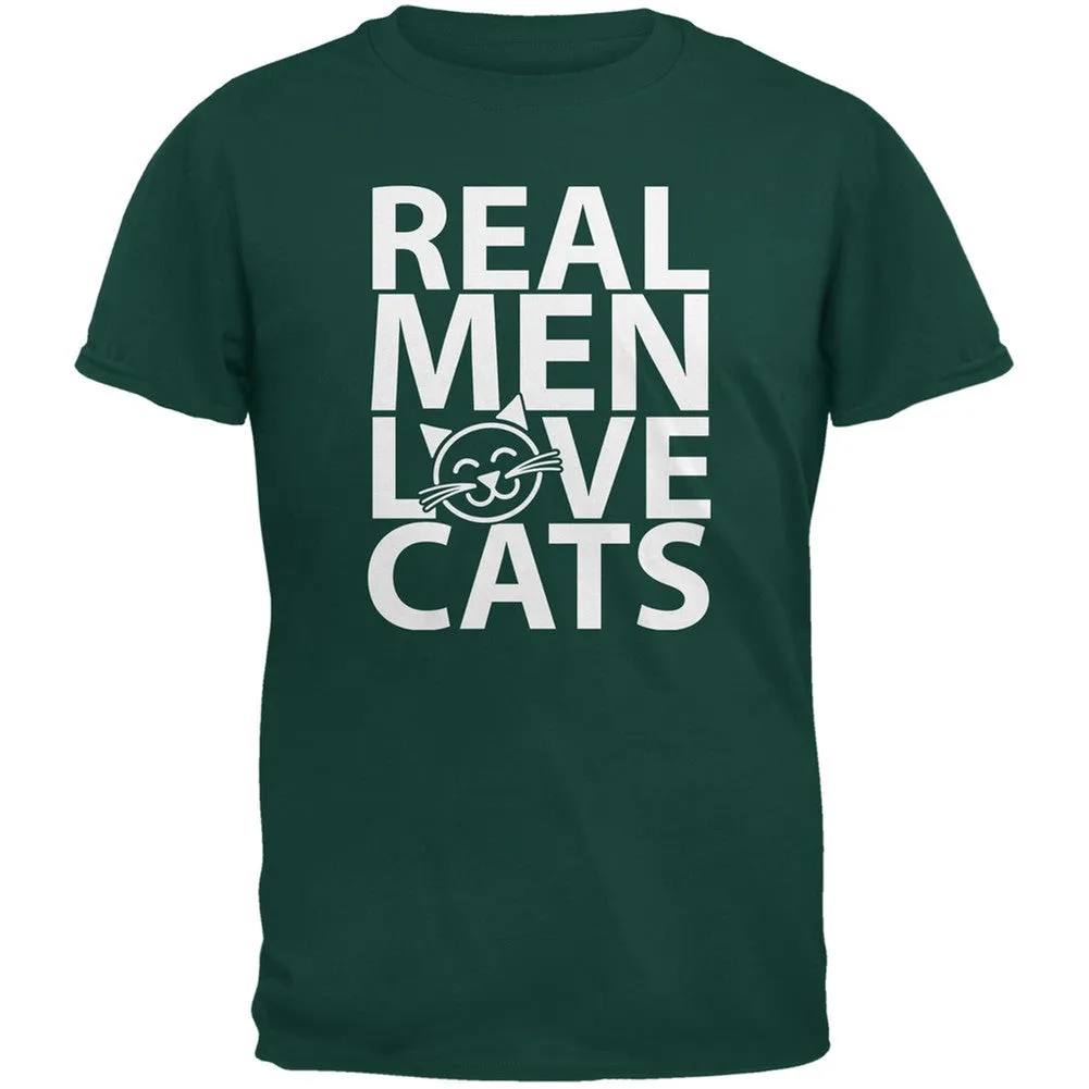 Valentine's Day - Real Men Love Cats Dark Green Adult T-Shirt sold by Old Glory