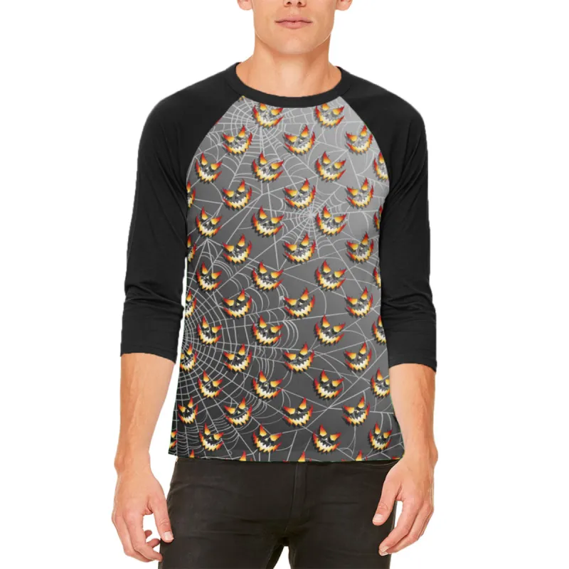 Halloween Spider Webs and Jack-O-Lanterns Mens Raglan T Shirt made by Old Glory