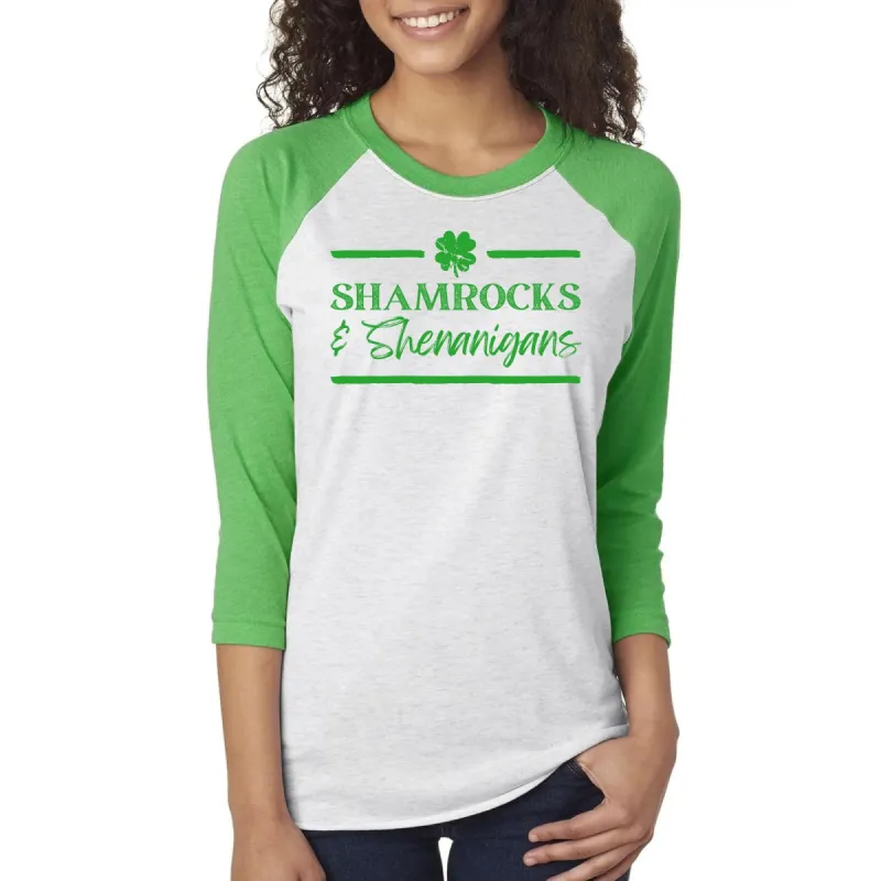 St Patricks Day Shamrock and Shenanigans Unisex Raglan Baseball Tee sold by Old Glory
