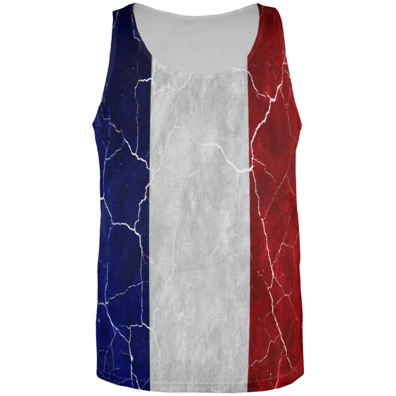 Distressed French Flag All Over Mens Tank Top sold by Old Glory
