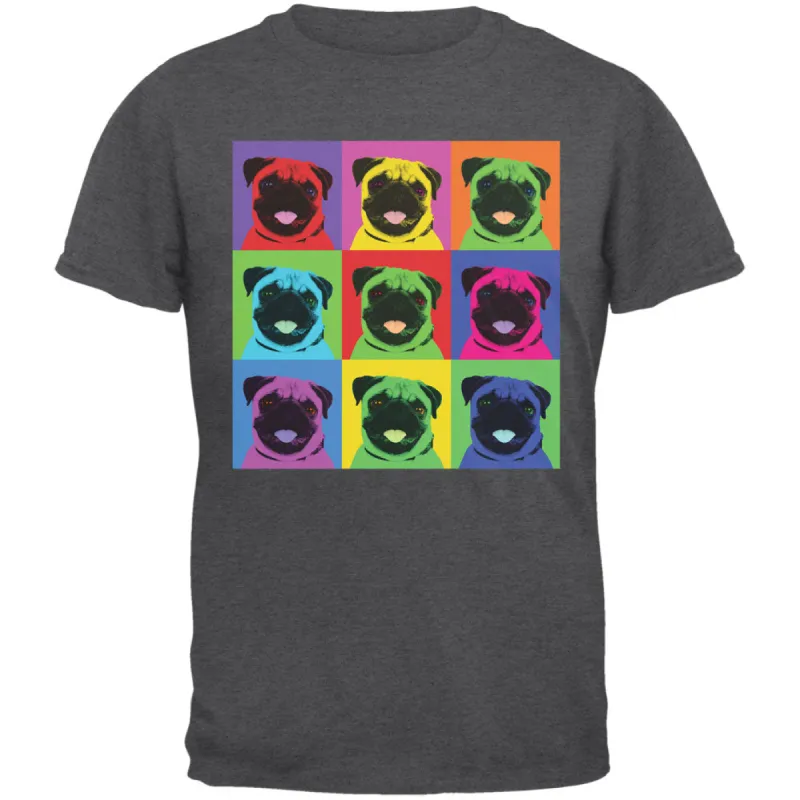 Pug Pop Art Repeating Squares Dark Heather Adult T-Shirt sold by Old Glory