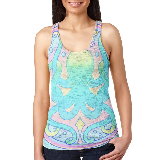 Trippy Octopus Mandala Vintage Juniors Burnout Racerback Tank Top sold by Old Glory