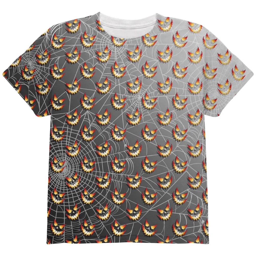 Halloween Spider Webs and Jack-O-Lanterns All Over Youth T Shirt sold by Old Glory