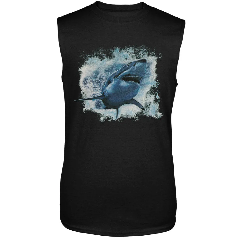 Great White Shark Black Adult Sleeveless Shirt sold by Old Glory