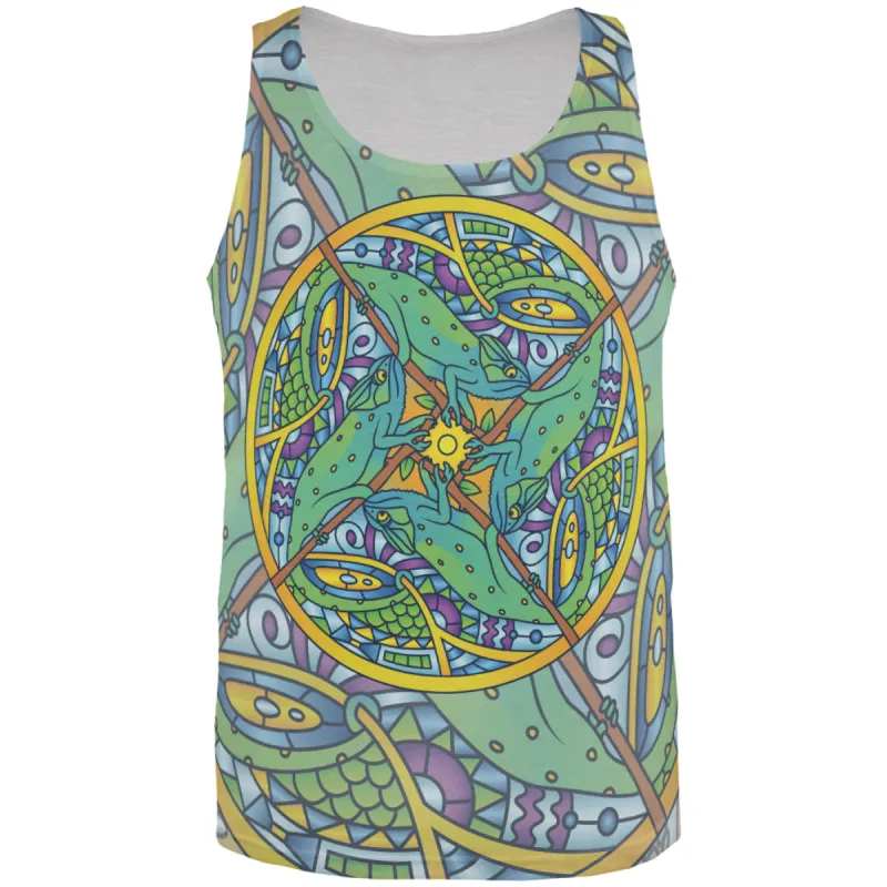 Mandala Trippy Stained Glass Chameleon All Over Mens Tank Top sold by Old Glory