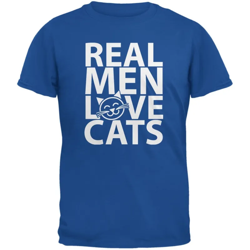 Valentine's Day - Real Men Love Cats Blue Adult T-Shirt sold by Old Glory