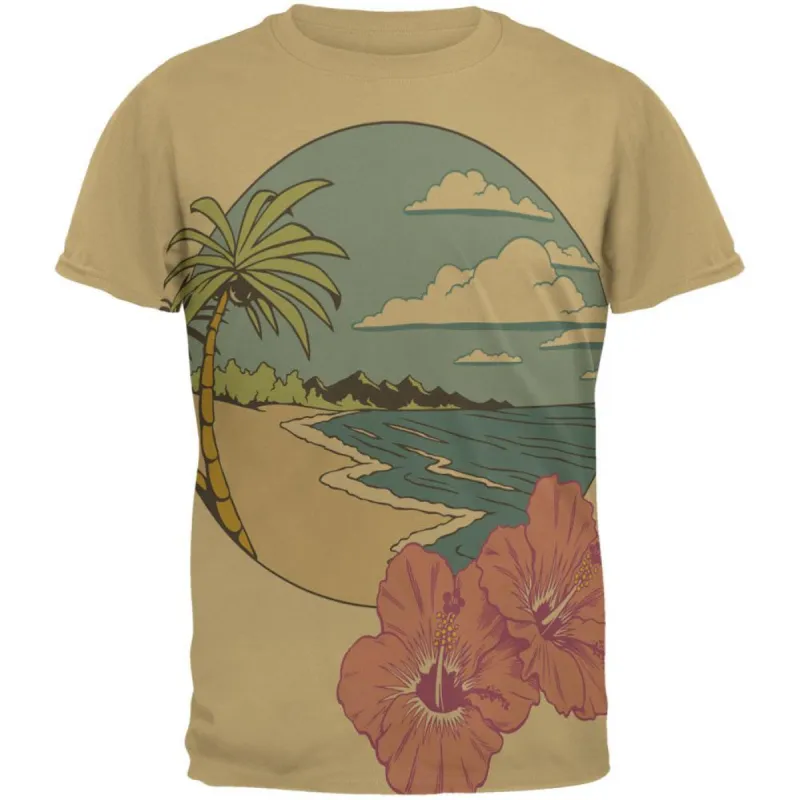 Paradise Hibiscus Blossom All Over Tan Adult T-Shirt sold by Old Glory
