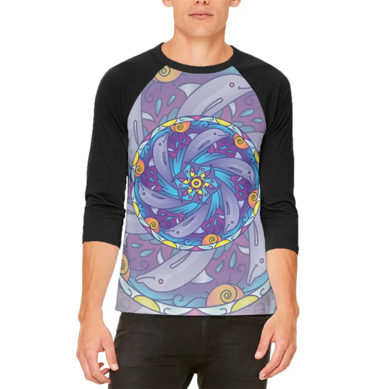 Mandala Trippy Stained Glass Dolphins Mens Raglan T Shirt sold by Old Glory