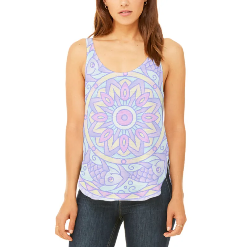 Trippy Fish Mandala Vintage Juniors Flowy Side Slit Tank Top sold by Old Glory