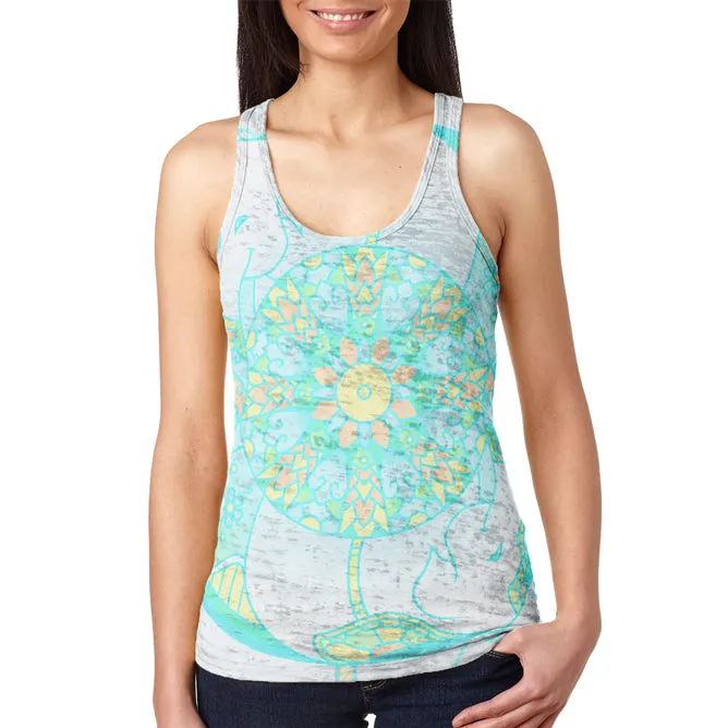 Trippy Elephant Mandala Vintage Juniors Burnout Racerback Tank Top sold by Old Glory