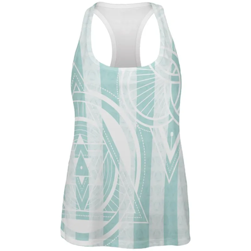 Summer Sacred Geometry Teal Stripes All Over Womens Work Out Tank Top sold by Old Glory