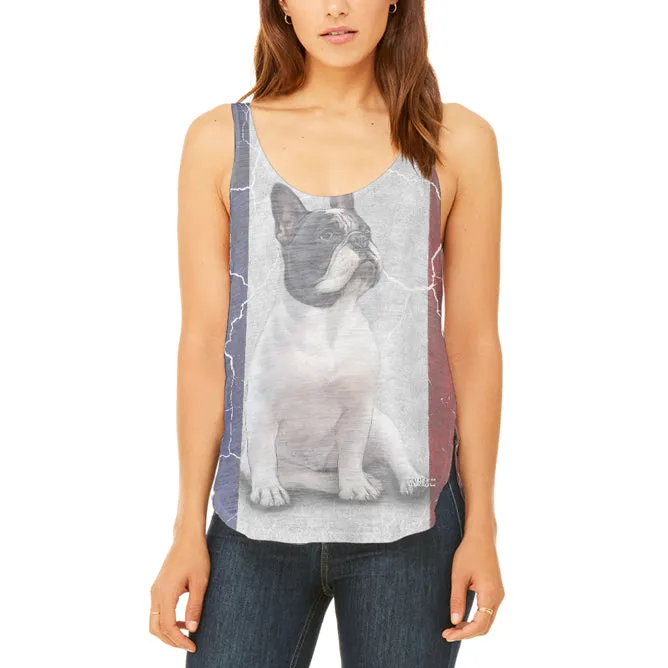 French Bulldog Live Forever Flag Juniors Flowy Side Slit Tank Top sold by Old Glory