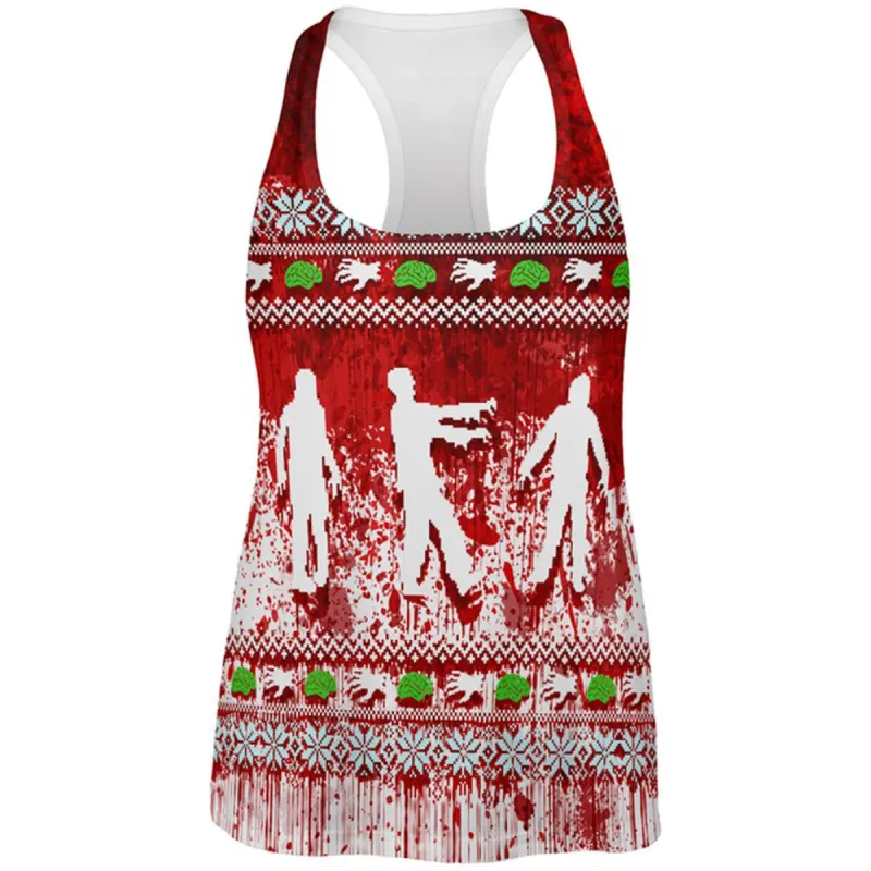 Ugly Christmas Sweater Bloody Zombie Attack Survivor All Over Womens Work Out Tank Top sold by Old Glory