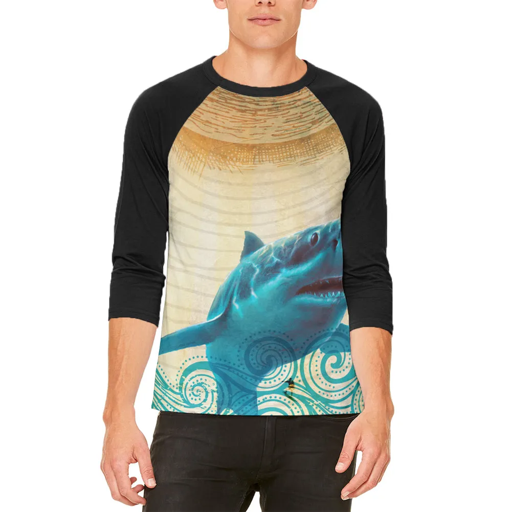 Great White Shark in Waves Mens Raglan T Shirt sold by Old Glory