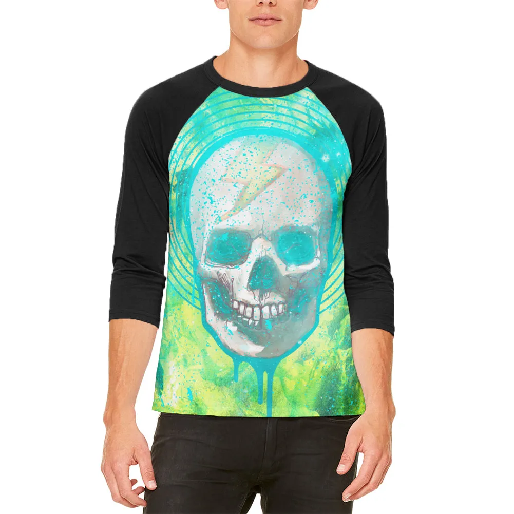 Halloween Lightning Bolt Skull Distressed Plasma Mens Raglan T Shirt sold by Old Glory