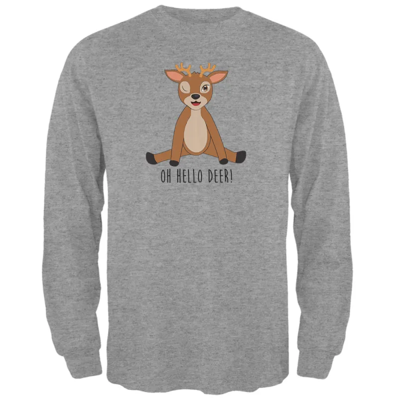 Oh Hello Deer Funny Pun Mens Long Sleeve T Shirt sold by Old Glory