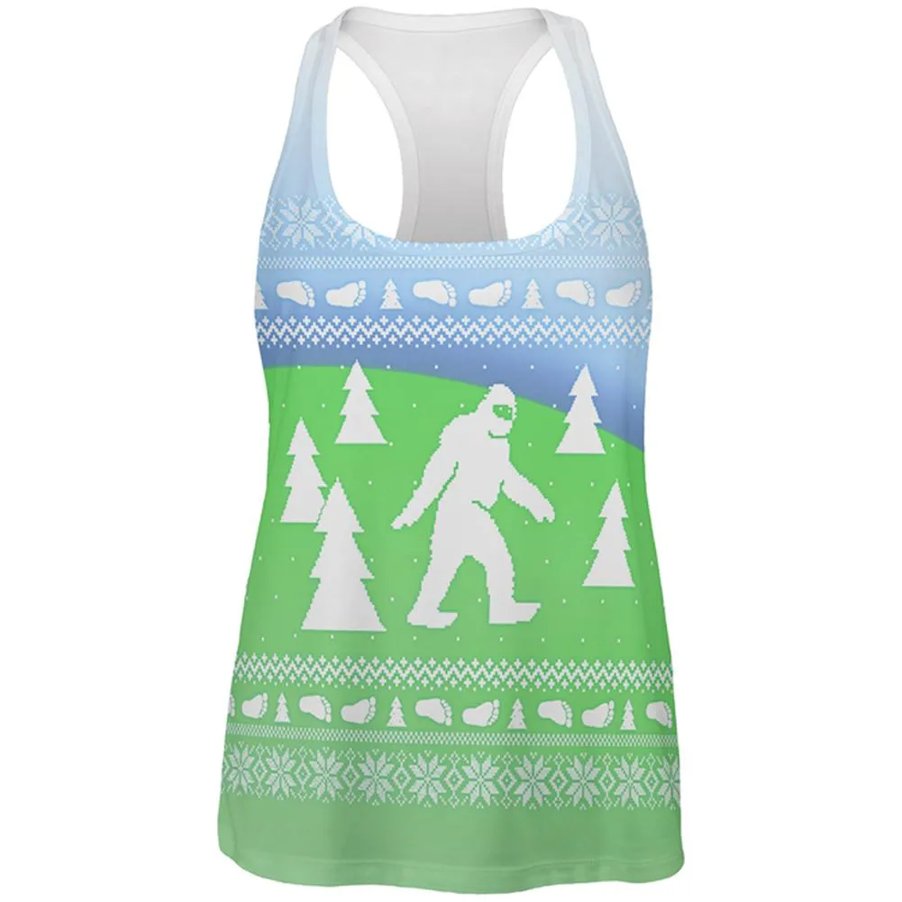 Ugly Christmas Sweater Bigfoot Sasquatch Yeti All Over Womens Work Out Tank Top sold by Old Glory