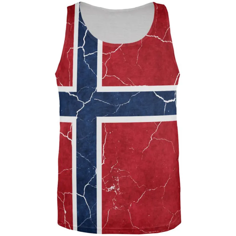 Distressed Norwegian Flag All Over Mens Tank Top sold by Old Glory