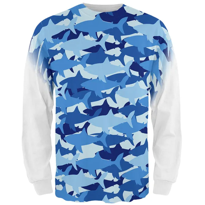 Great White Shark Camo All Over Mens Long Sleeve T Shirt sold by Old Glory