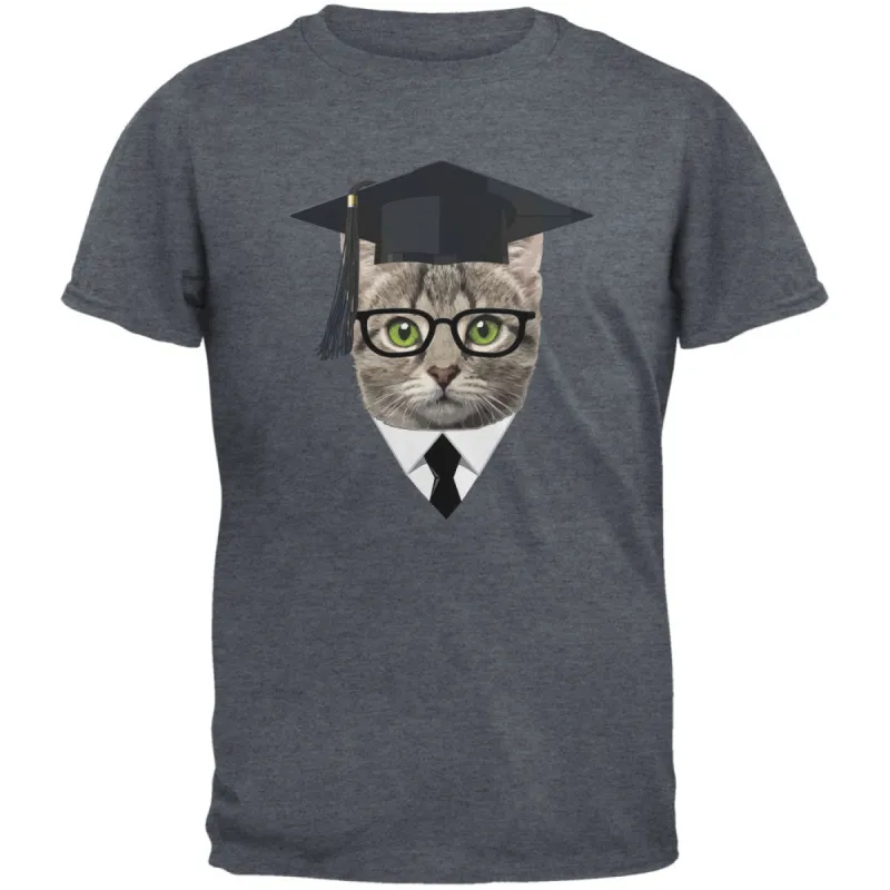 Graduation Funny Cat Dark Heather Adult T-Shirt sold by Old Glory