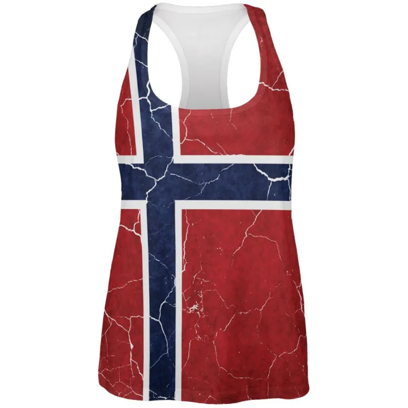 Distressed Norwegian Flag All Over Womens Work Out Tank Top sold by Old Glory