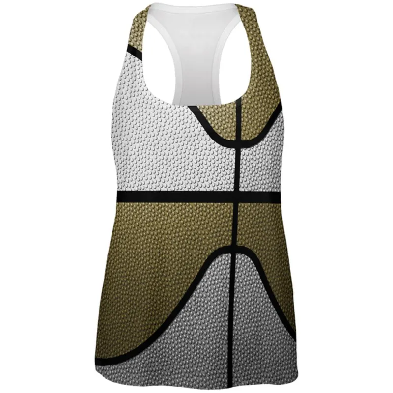 Championship Basketball White & Gold All Over Womens Work Out Tank Top sold by Old Glory