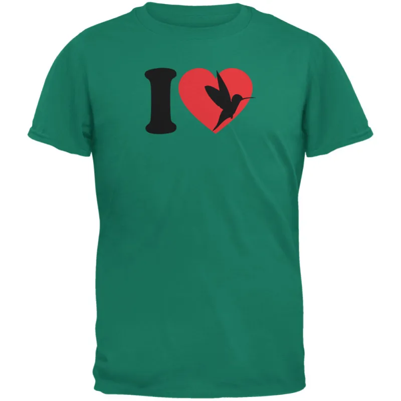 I Heart Love Hummingbird Hummingbirds Jade Green Adult T-Shirt sold by Old Glory
