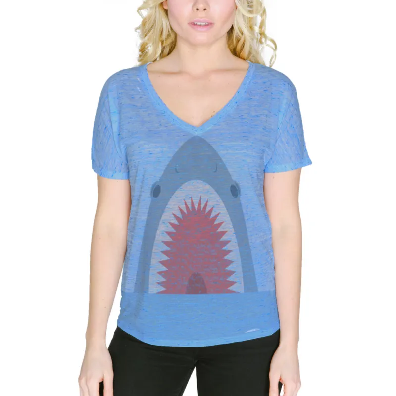 Cute Shark Attack Women's Slouchy V-Neck T Shirt sold by Old Glory
