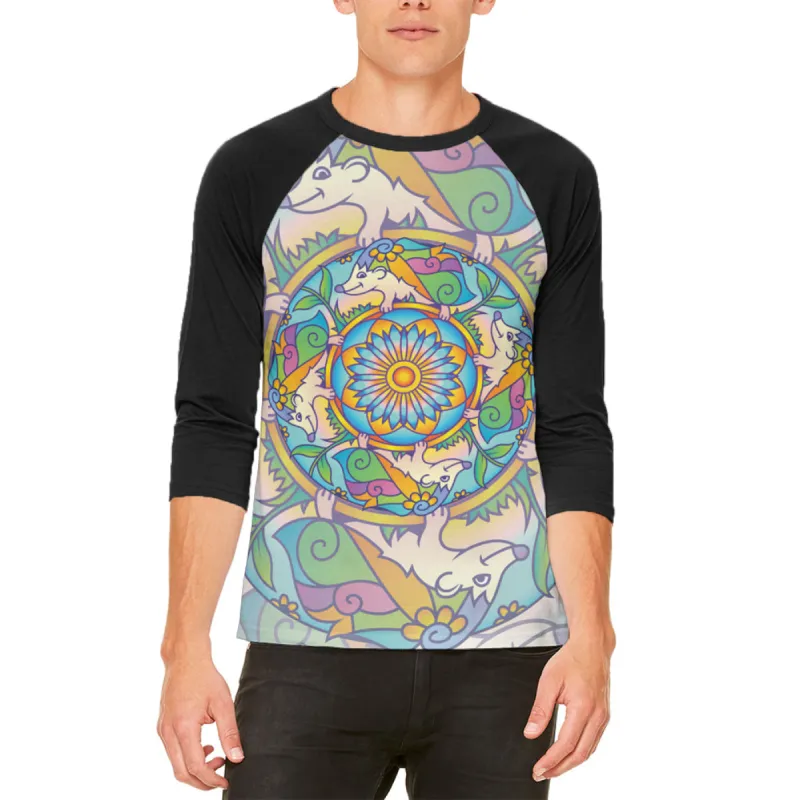 Mandala Trippy Stained Glass Hedgehog Mens Raglan T Shirt sold by Old Glory