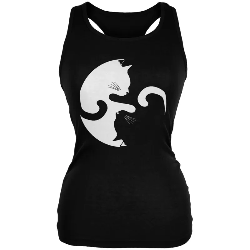 Yin Yang Cat Black Juniors Soft Tank Top sold by Old Glory