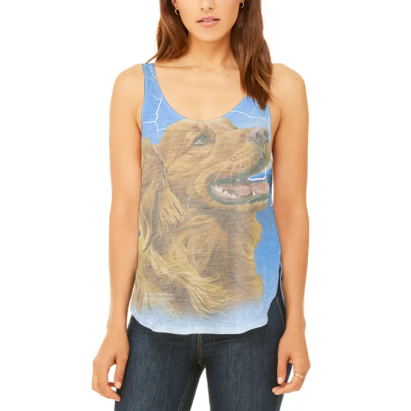 Golden Retriever Live Forever Juniors Flowy Side Slit Tank Top sold by Old Glory