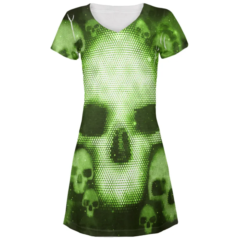 Halloween Cyber Space Alien Skull Juniors V-Neck Beach Cover-Up Dress sold by Old Glory