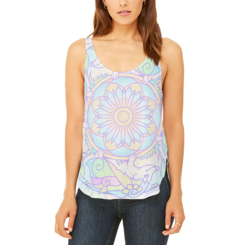 Trippy Hedgehog Mandala Vintage Juniors Flowy Side Slit Tank Top sold by Old Glory