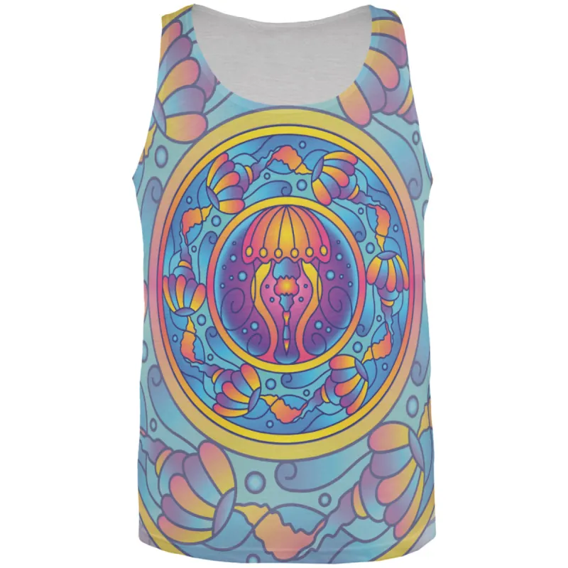Mandala Trippy Stained Glass Jellyfish All Over Mens Tank Top sold by Old Glory