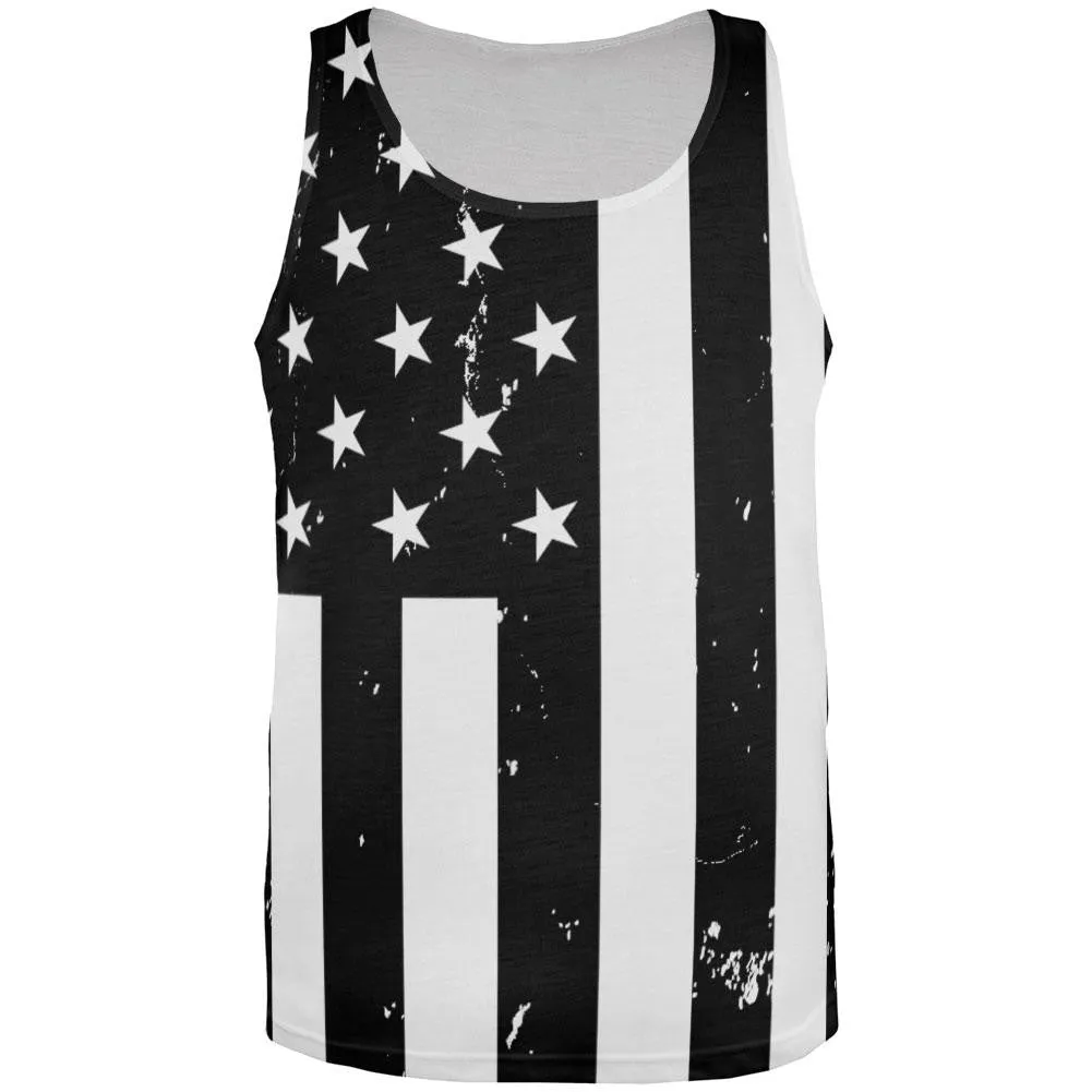 Black And White American Flag Distressed All Over Adult Tank Top sold by Old Glory